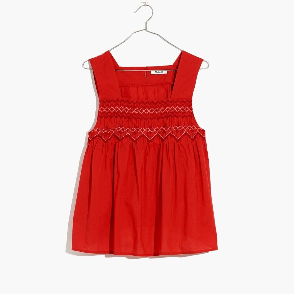 Madewell Enamel Red Embroidered Smocked Tank Top XS